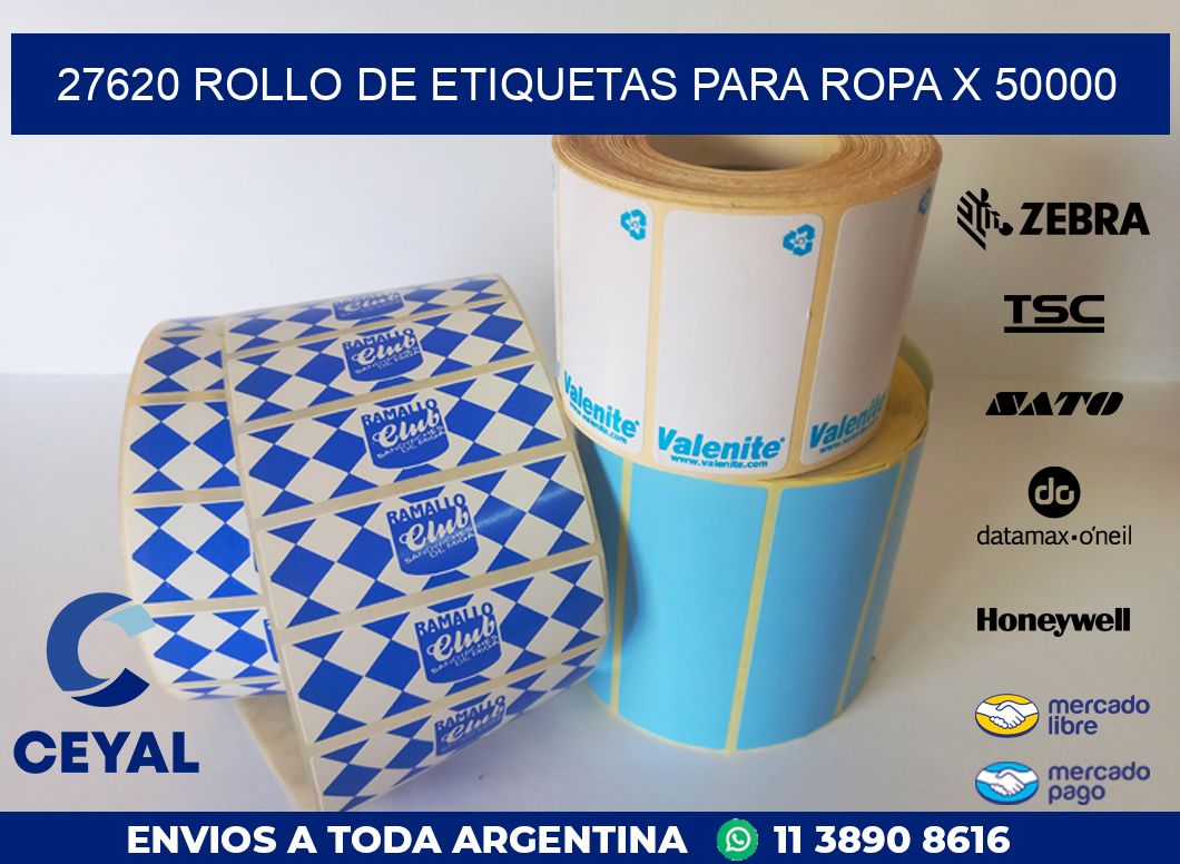 27620 ROLLO DE ETIQUETAS PARA ROPA X 50000