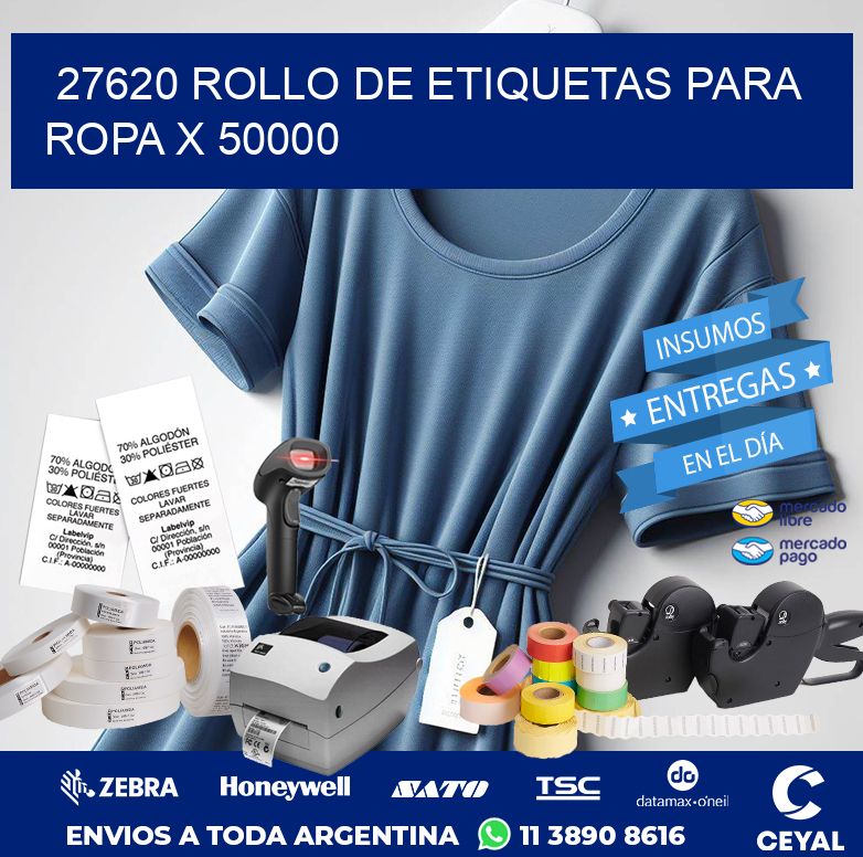 27620 ROLLO DE ETIQUETAS PARA ROPA X 50000