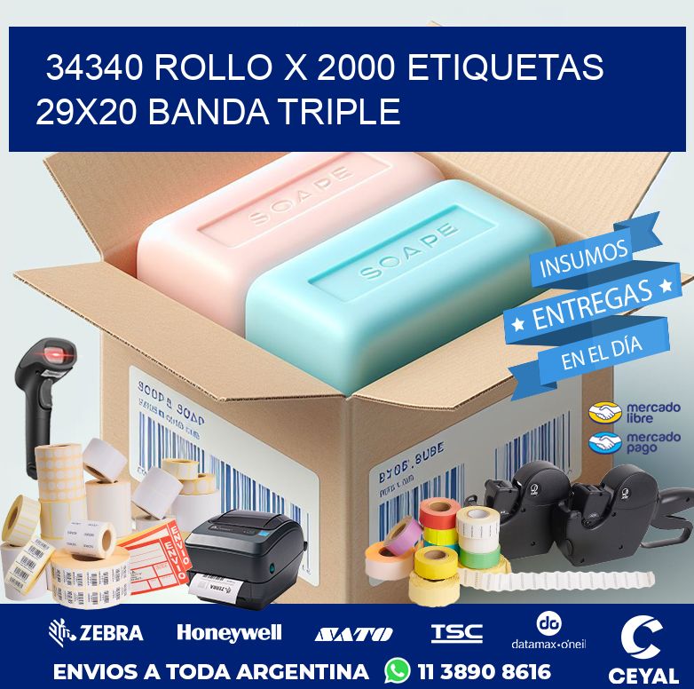 34340 ROLLO X 2000 ETIQUETAS 29X20 BANDA TRIPLE