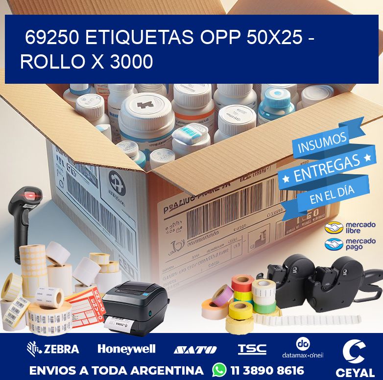 69250 ETIQUETAS OPP 50X25 - ROLLO X 3000