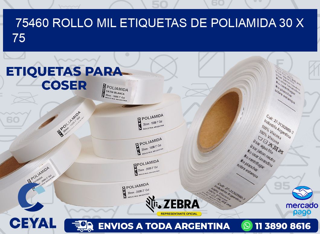 75460 ROLLO MIL ETIQUETAS DE POLIAMIDA 30 X 75