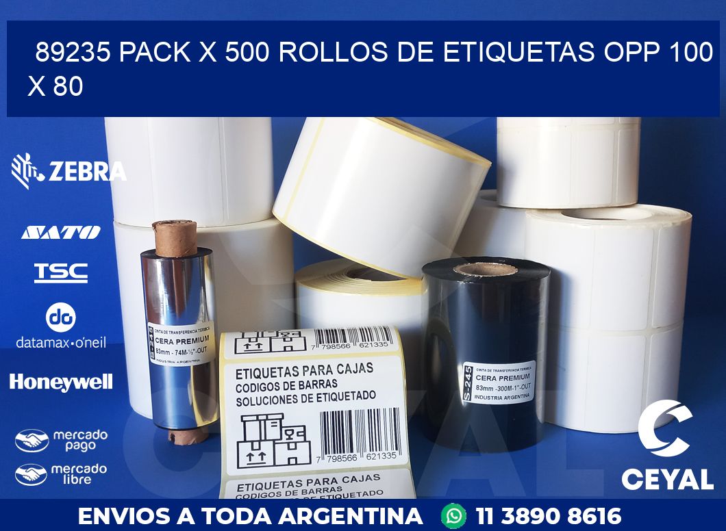 89235 PACK X 500 ROLLOS DE ETIQUETAS OPP 100 X 80
