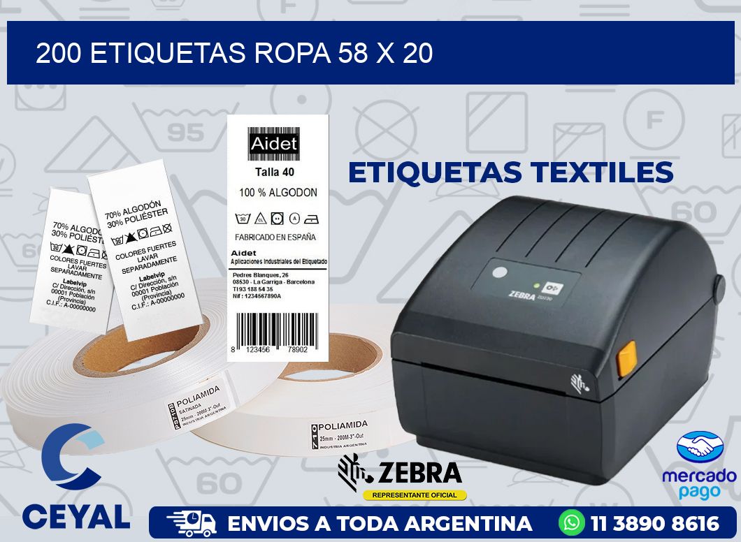 200 ETIQUETAS ROPA 58 x 20