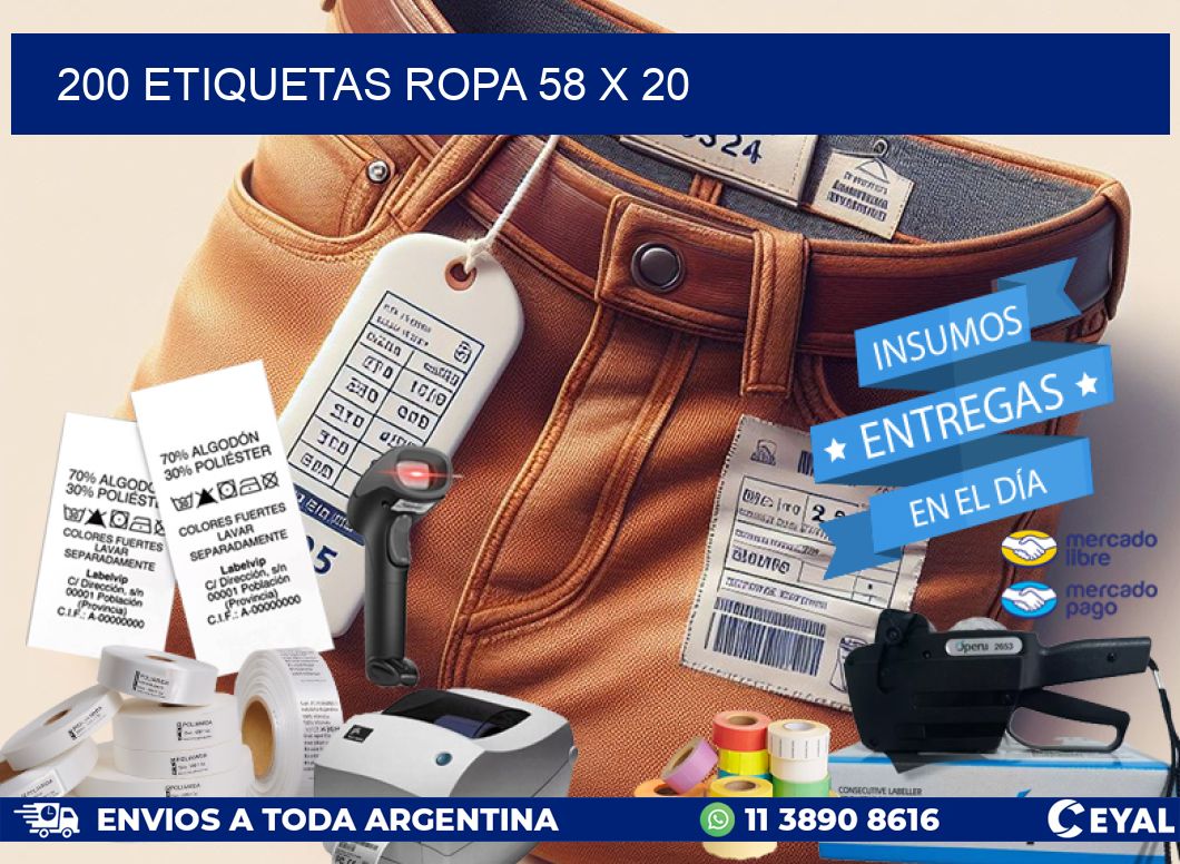 200 ETIQUETAS ROPA 58 x 20
