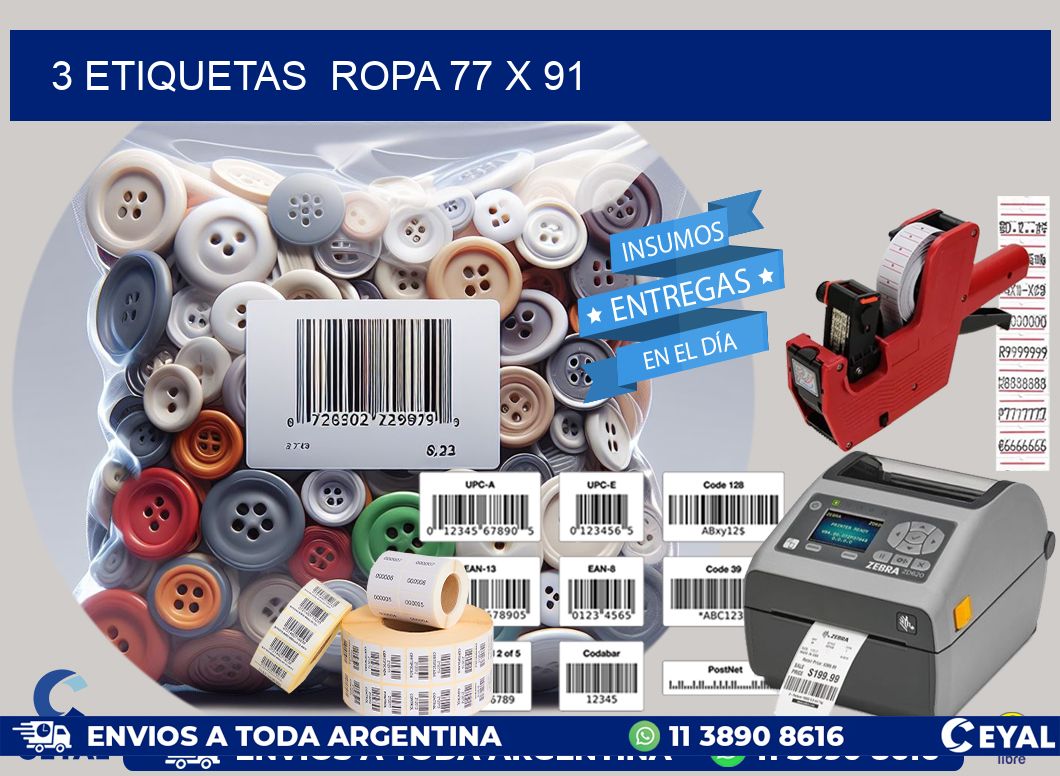 3 ETIQUETAS  ROPA 77 x 91