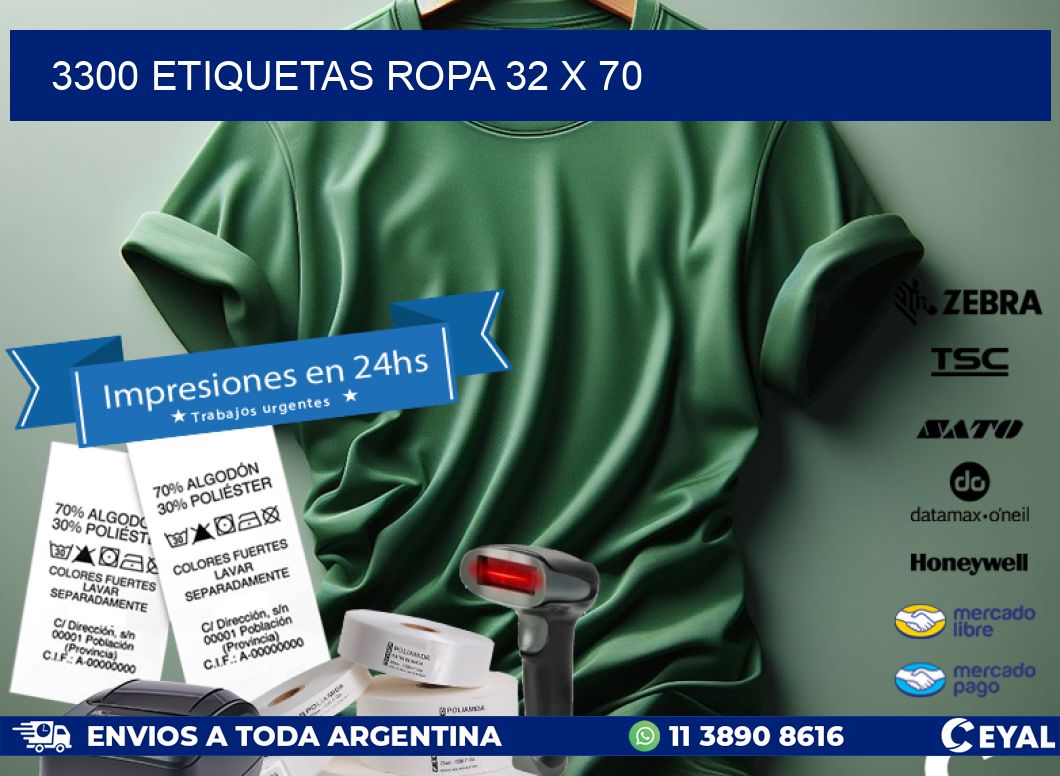 3300 ETIQUETAS ROPA 32 x 70