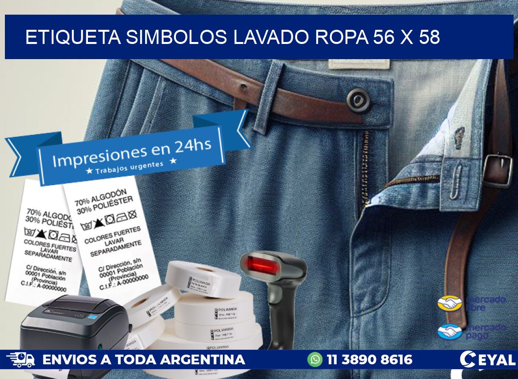 ETIQUETA SIMBOLOS LAVADO ROPA 56 x 58