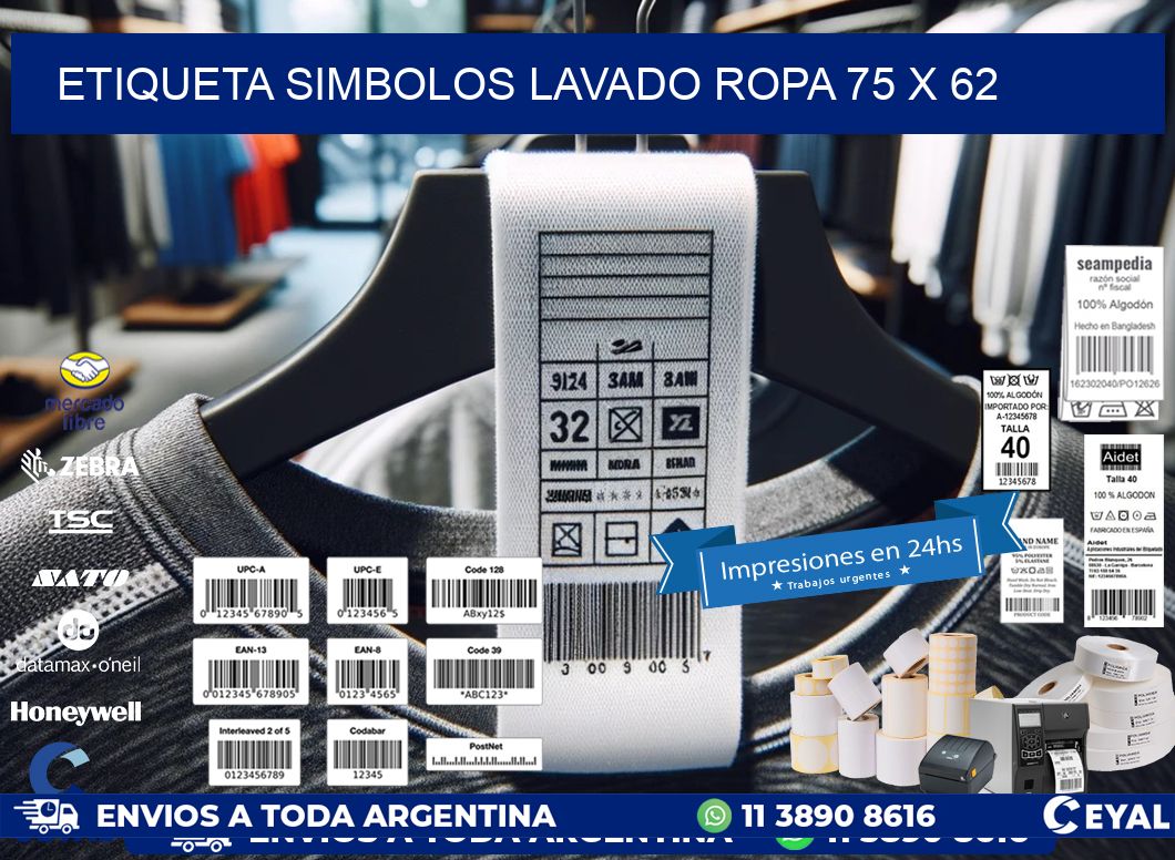ETIQUETA SIMBOLOS LAVADO ROPA 75 x 62