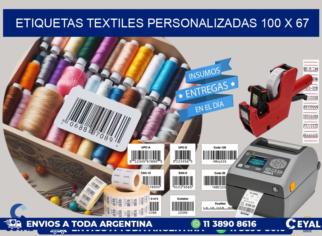 ETIQUETAS TEXTILES PERSONALIZADAS 100 x 67
