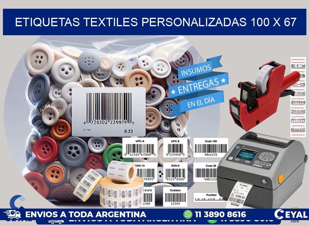 ETIQUETAS TEXTILES PERSONALIZADAS 100 x 67