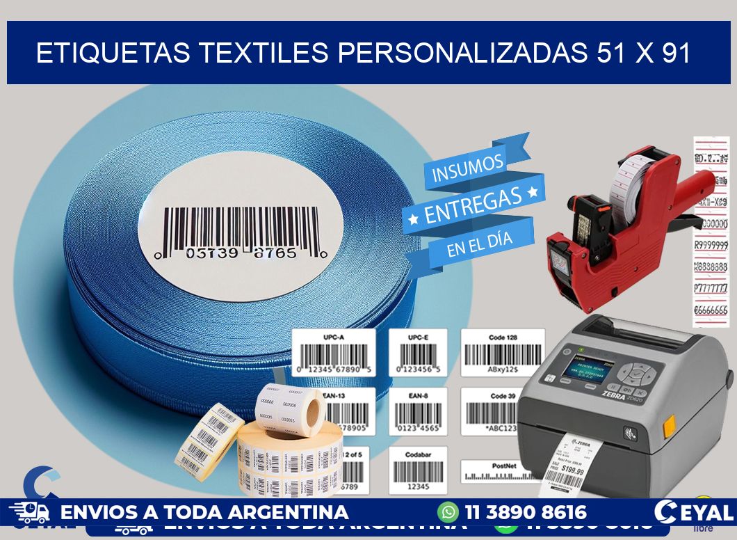 ETIQUETAS TEXTILES PERSONALIZADAS 51 x 91
