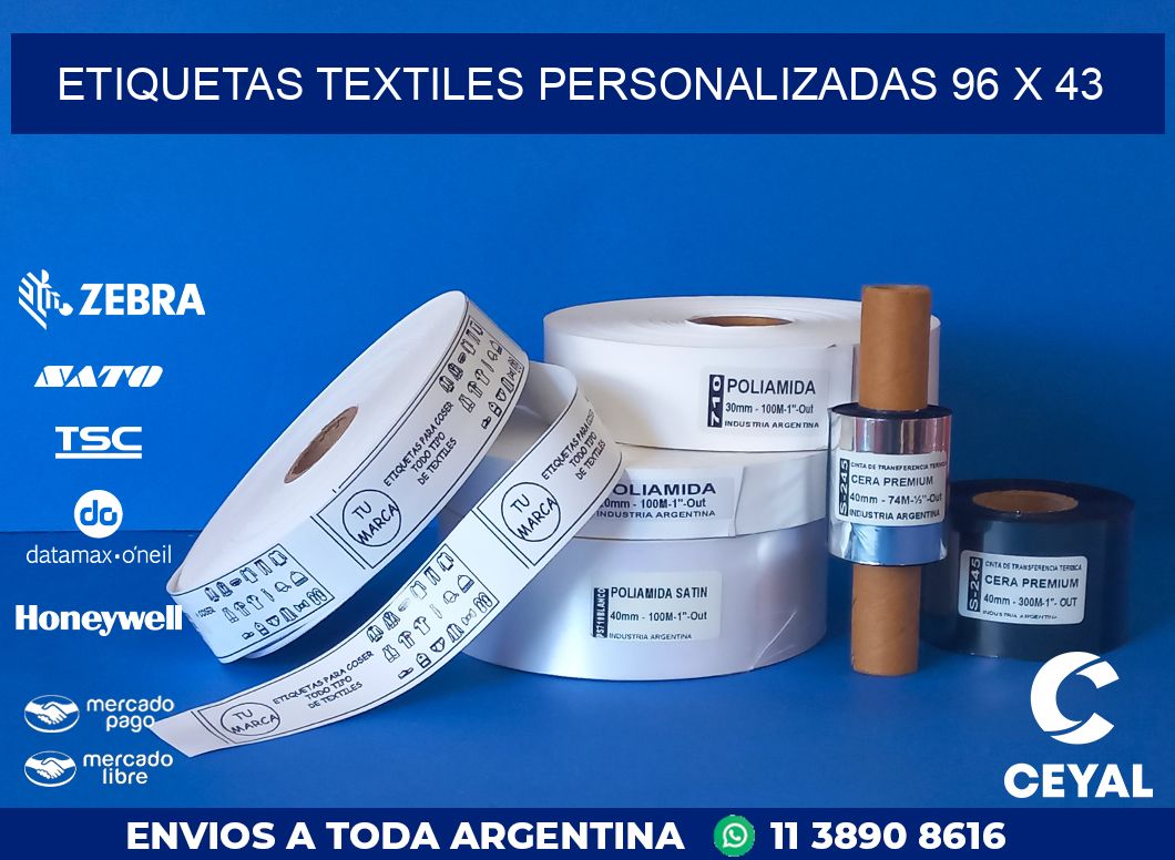 ETIQUETAS TEXTILES PERSONALIZADAS 96 x 43