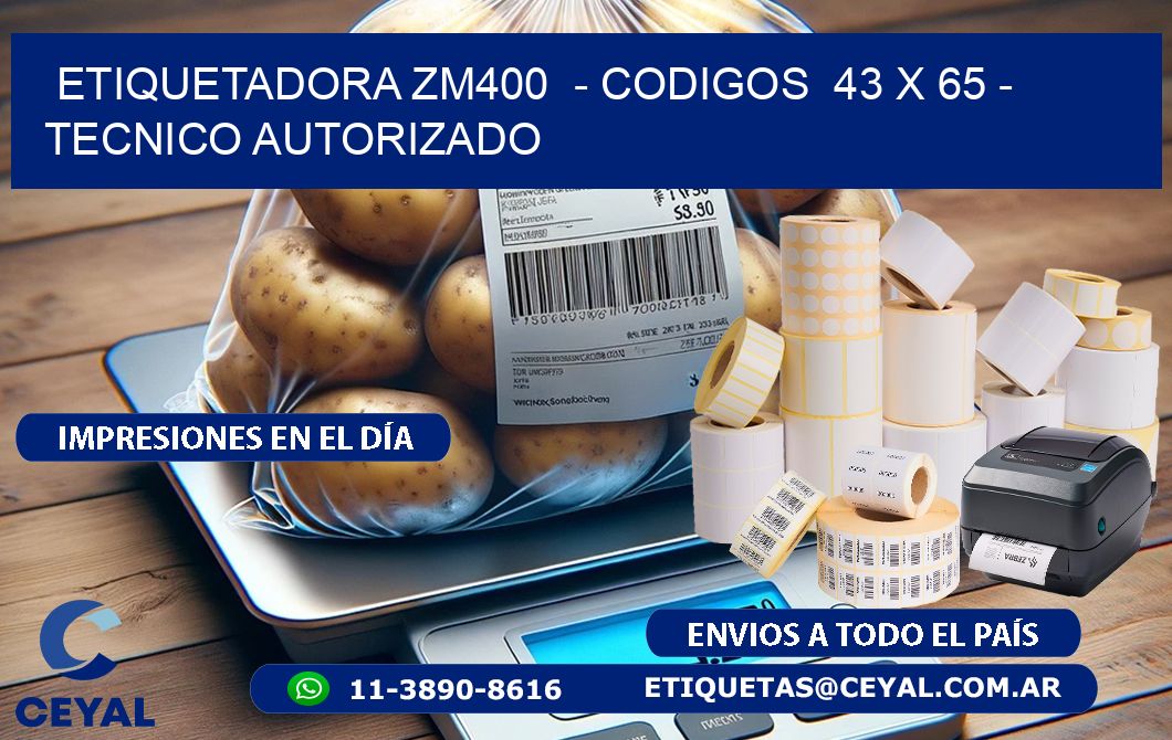 ETIQUETADORA ZM400  - CODIGOS  43 x 65 - TECNICO AUTORIZADO