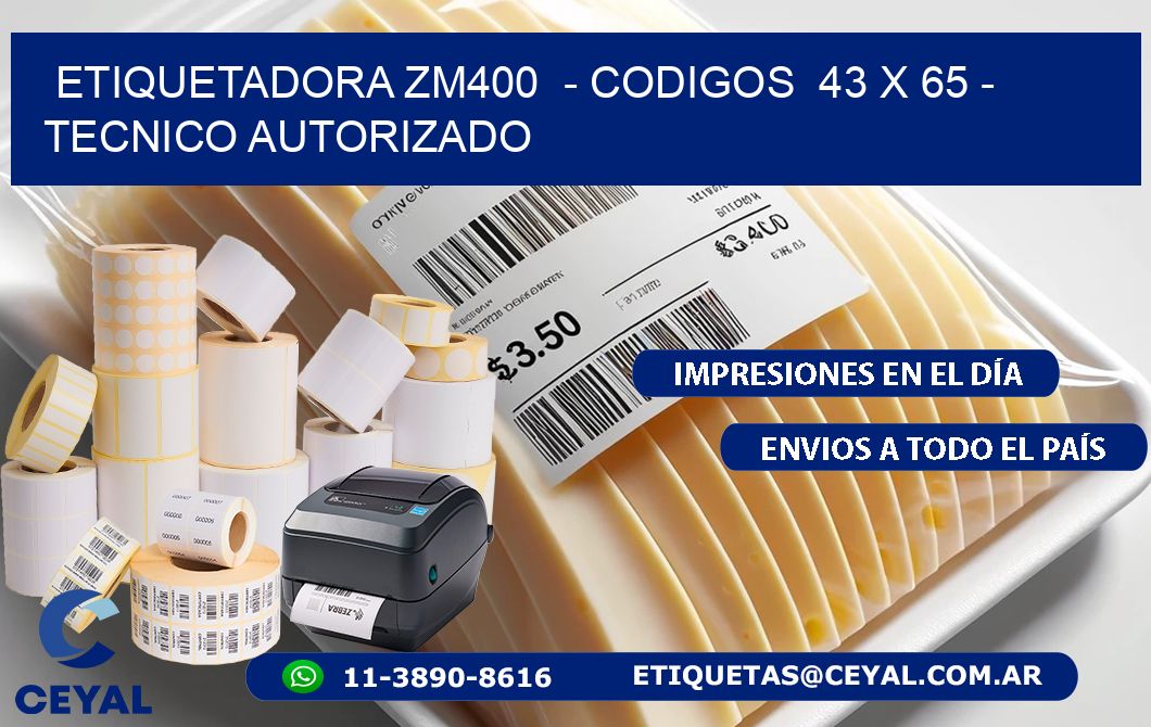 ETIQUETADORA ZM400  - CODIGOS  43 x 65 - TECNICO AUTORIZADO