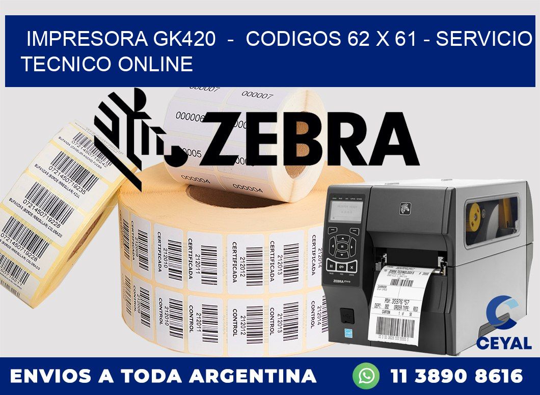 IMPRESORA GK420  -  CODIGOS 62 x 61 - SERVICIO TECNICO ONLINE