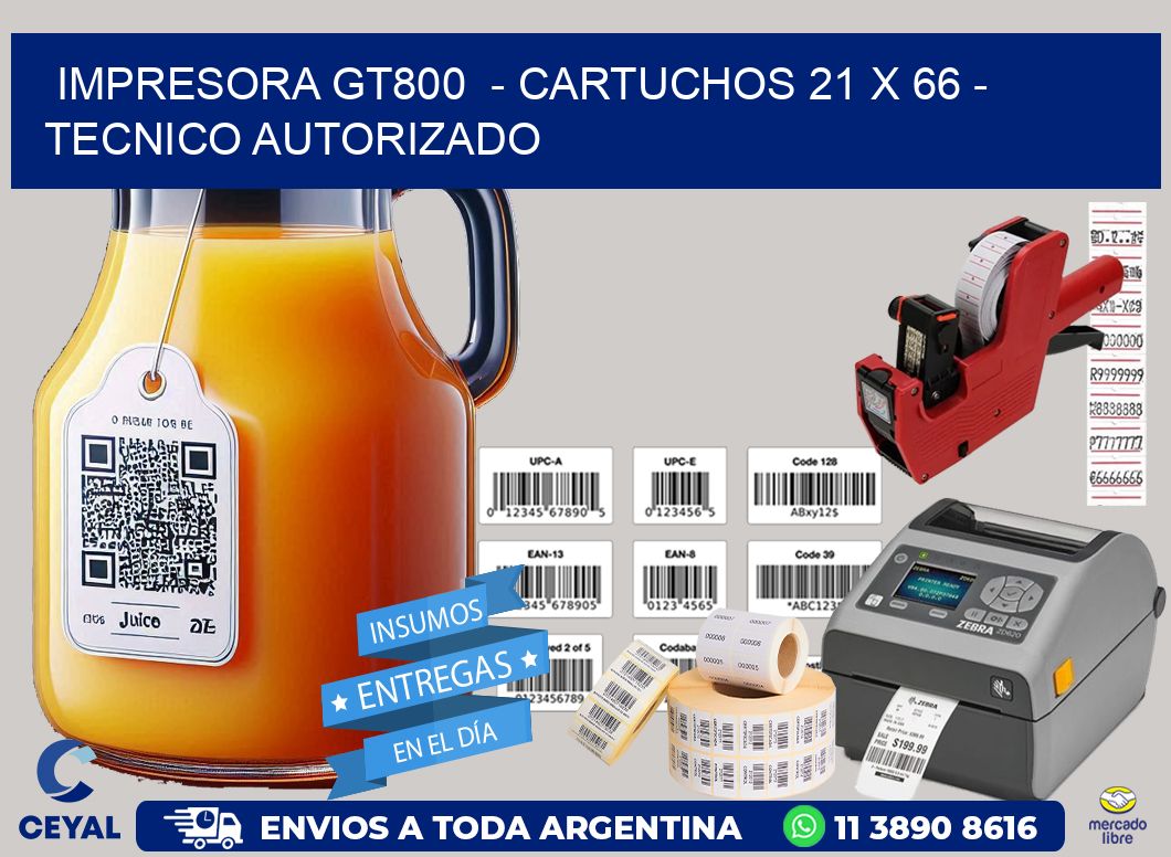 IMPRESORA GT800  – CARTUCHOS 21 x 66 – TECNICO AUTORIZADO
