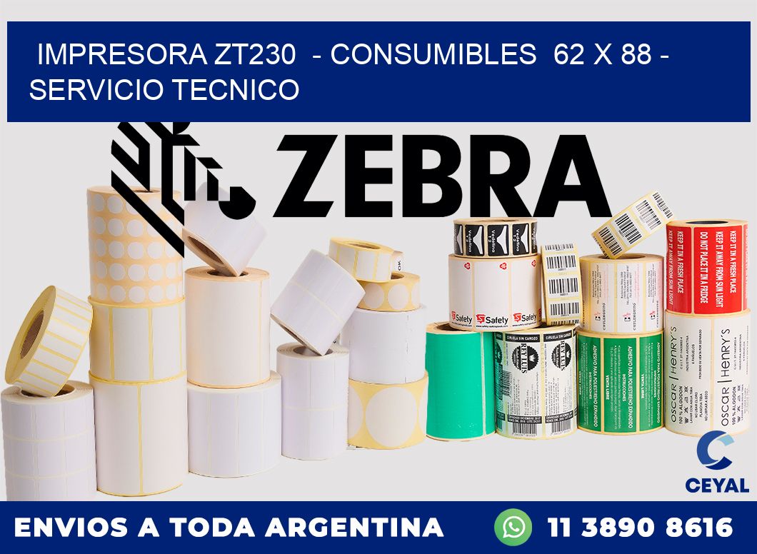 IMPRESORA ZT230  - CONSUMIBLES  62 x 88 - SERVICIO TECNICO