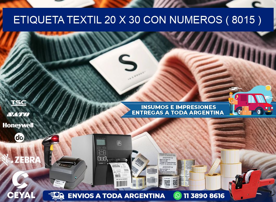 ETIQUETA TEXTIL 20 X 30 CON NUMEROS ( 8015 )