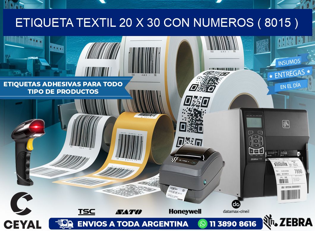 ETIQUETA TEXTIL 20 X 30 CON NUMEROS ( 8015 )