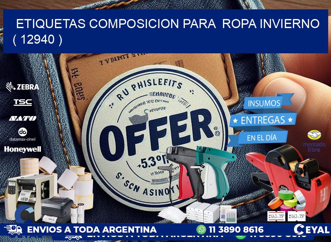ETIQUETAS COMPOSICION PARA  ROPA INVIERNO   ( 12940 )