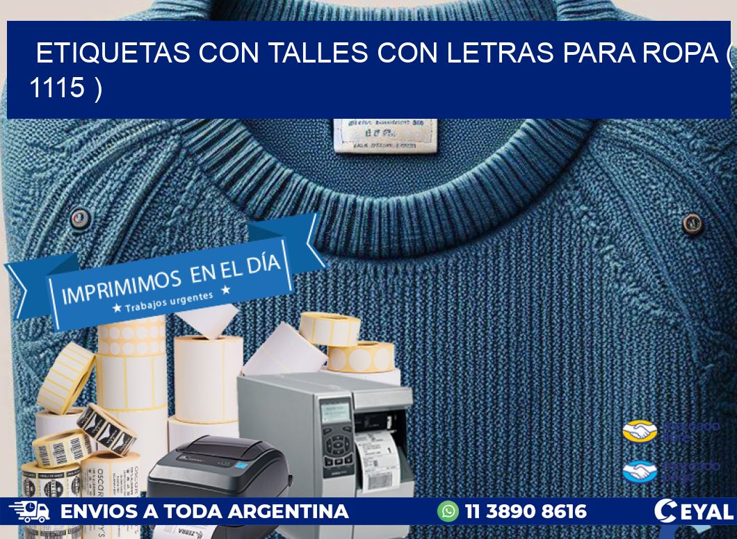 ETIQUETAS CON TALLES CON LETRAS PARA ROPA ( 1115 )