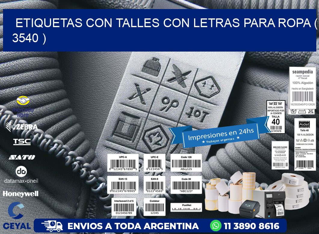 ETIQUETAS CON TALLES CON LETRAS PARA ROPA ( 3540 )