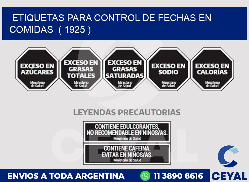 ETIQUETAS PARA CONTROL DE FECHAS EN COMIDAS  ( 1925 )