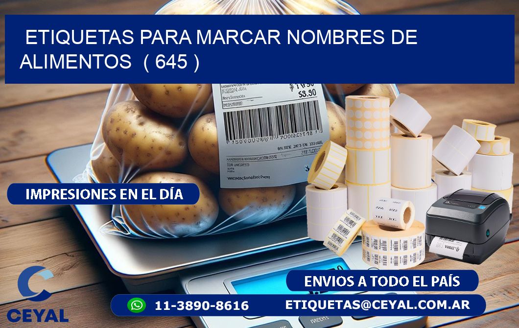 ETIQUETAS PARA MARCAR NOMBRES DE ALIMENTOS  ( 645 )