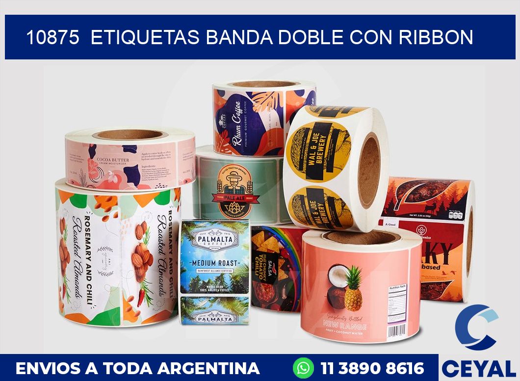 10875  ETIQUETAS BANDA DOBLE CON RIBBON