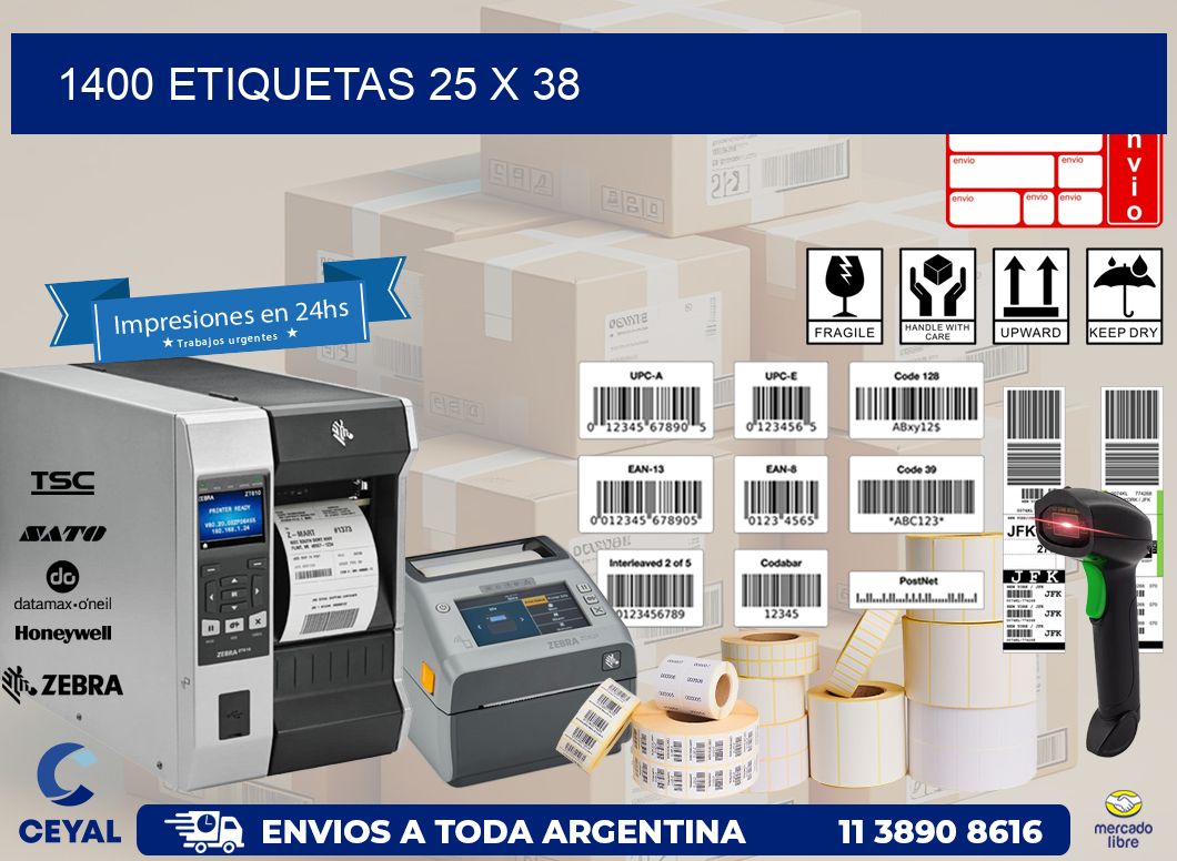 1400 ETIQUETAS 25 x 38