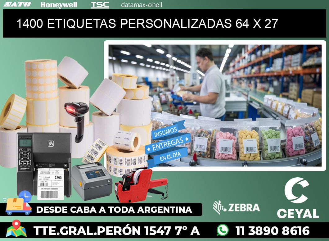 1400 ETIQUETAS PERSONALIZADAS 64 x 27