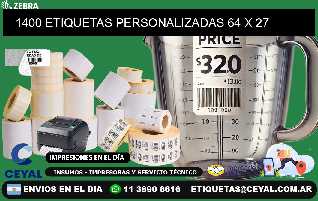 1400 ETIQUETAS PERSONALIZADAS 64 x 27