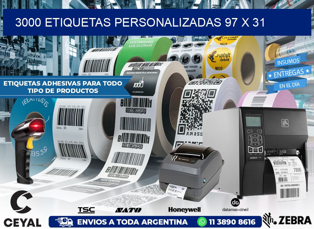 3000 ETIQUETAS PERSONALIZADAS 97 x 31