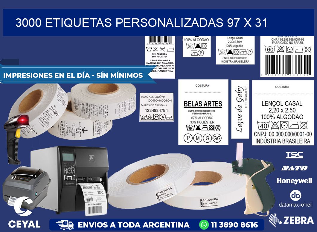 3000 ETIQUETAS PERSONALIZADAS 97 x 31