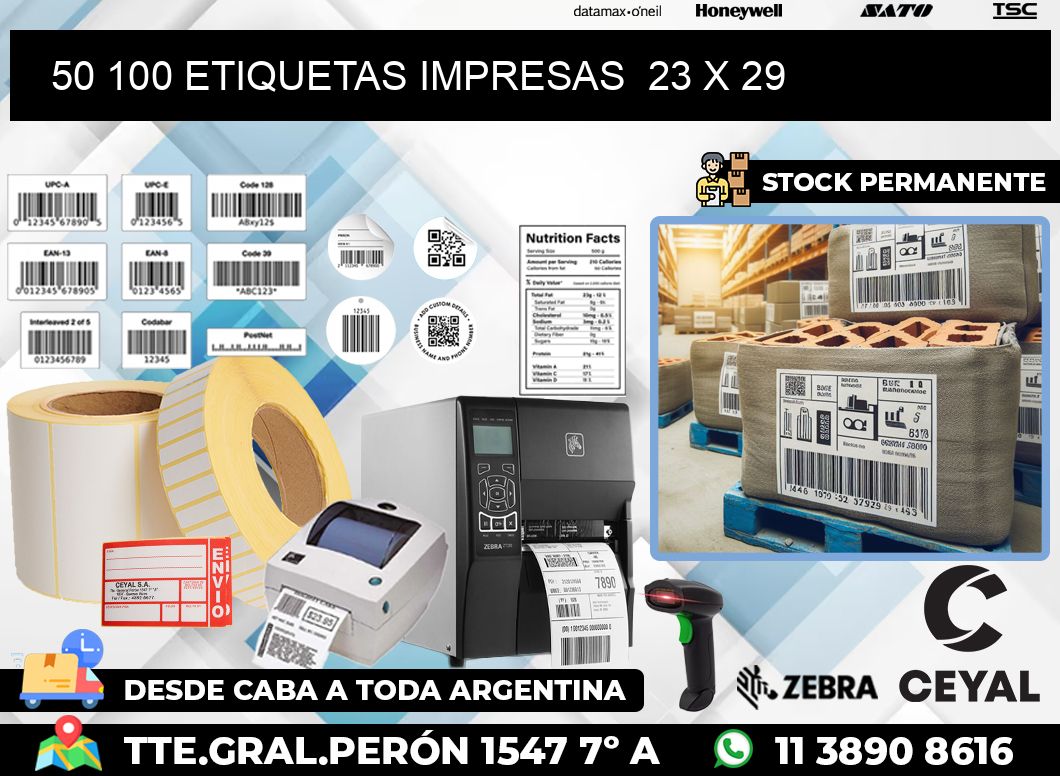 50 100 ETIQUETAS IMPRESAS  23 x 29