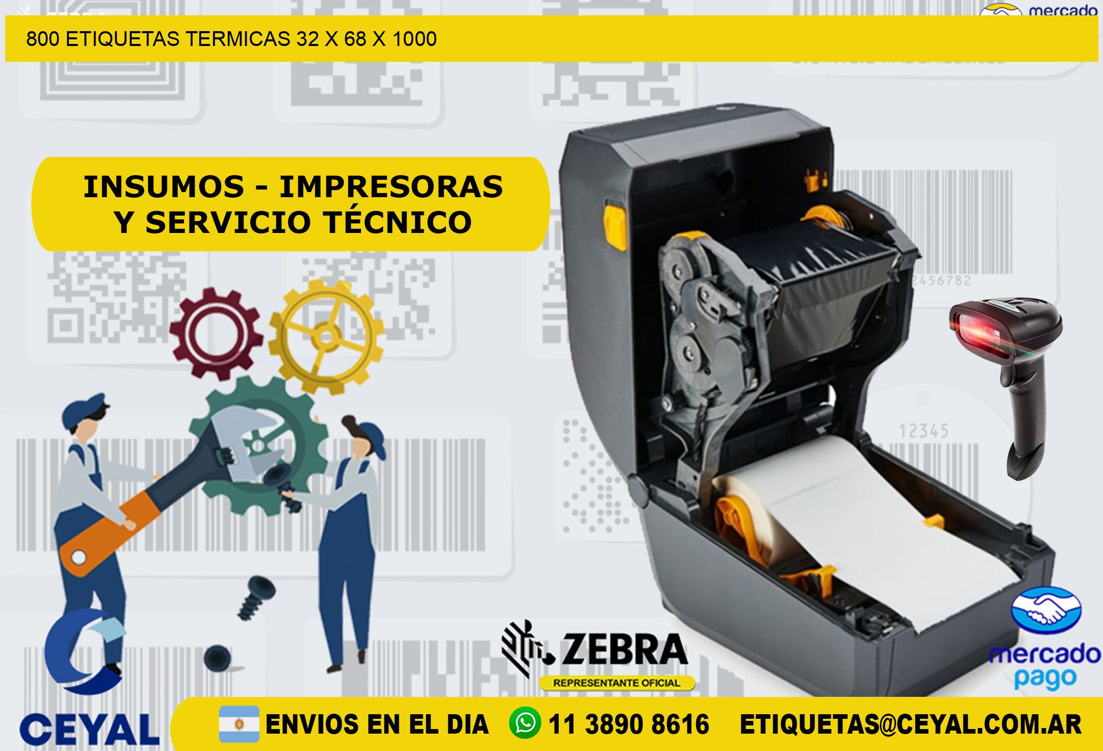 800 ETIQUETAS TERMICAS 32 x 68 x 1000