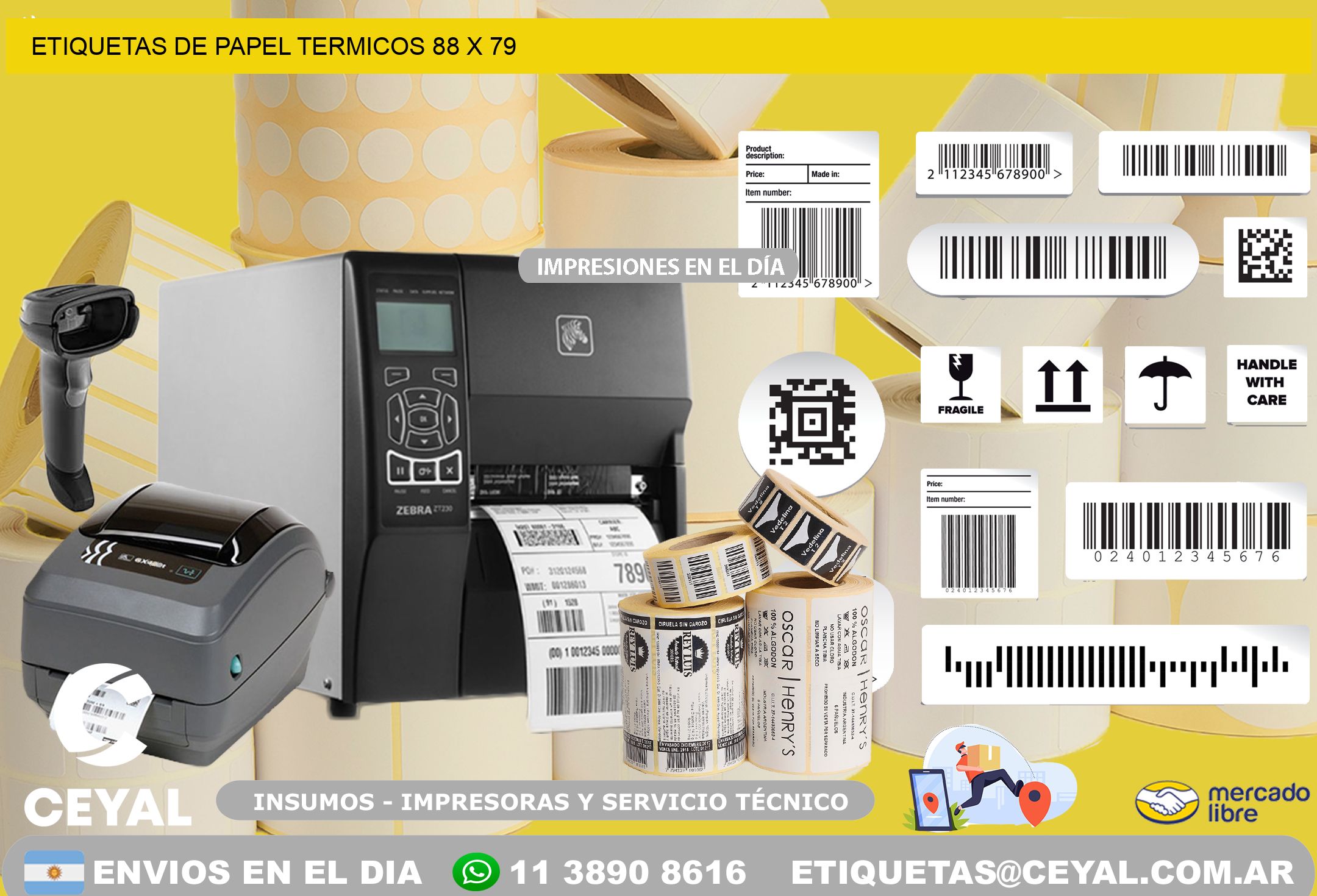 ETIQUETAS DE PAPEL TERMICOS 88 x 79