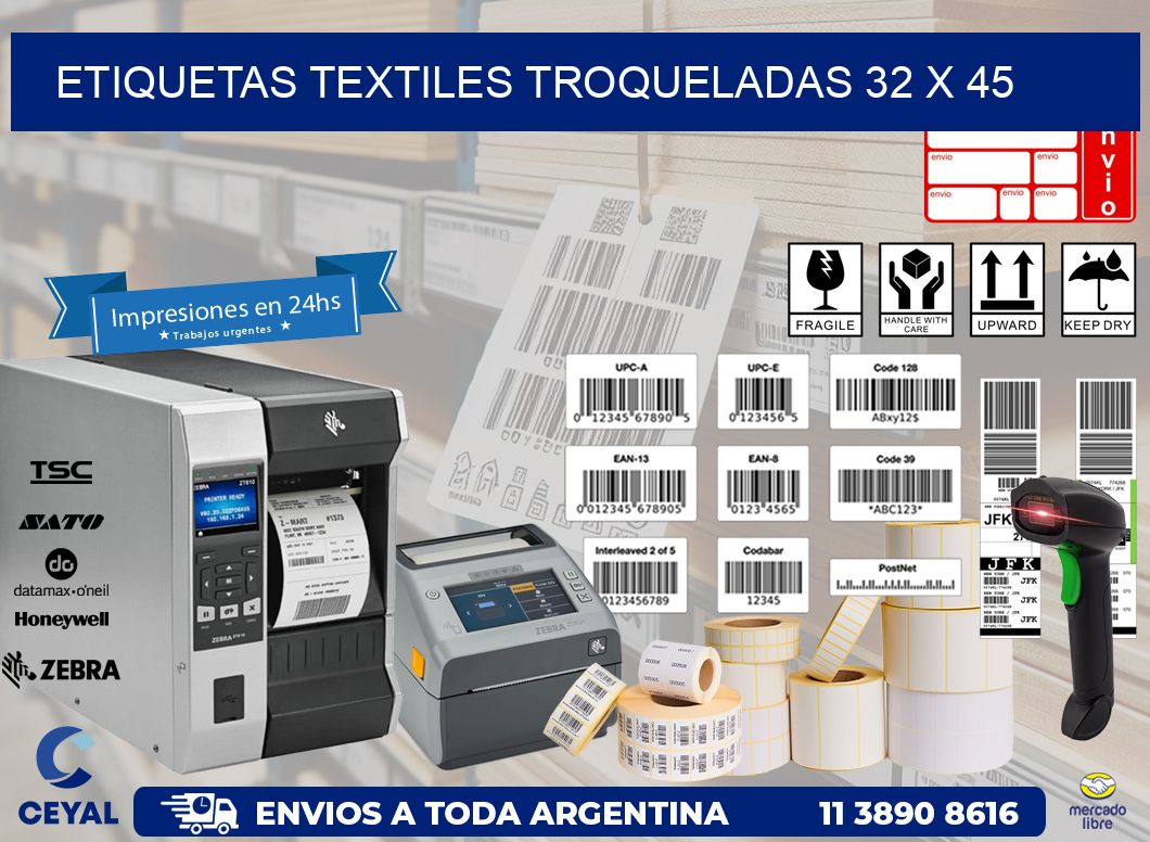 ETIQUETAS TEXTILES TROQUELADAS 32 x 45