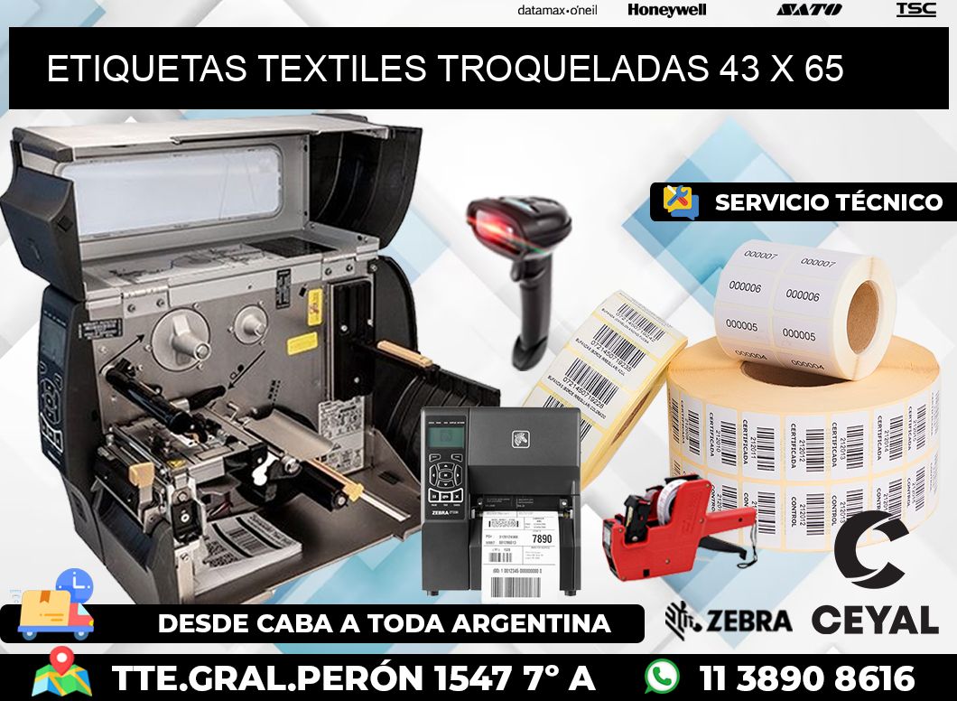 ETIQUETAS TEXTILES TROQUELADAS 43 x 65