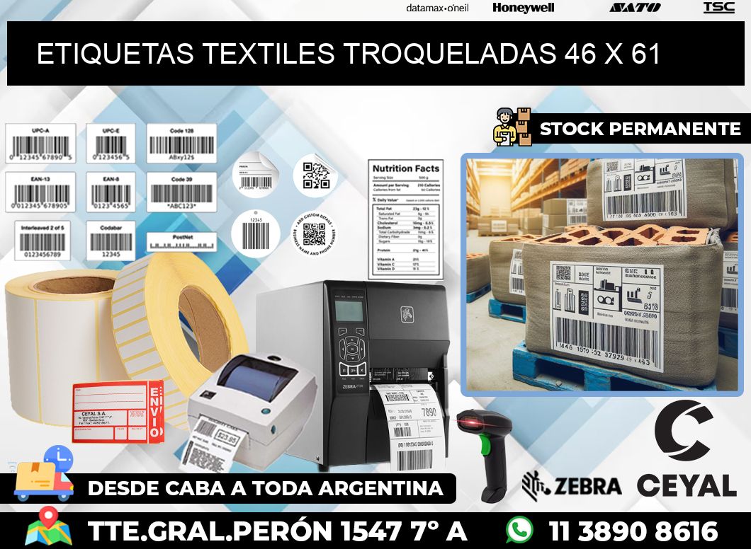 ETIQUETAS TEXTILES TROQUELADAS 46 x 61