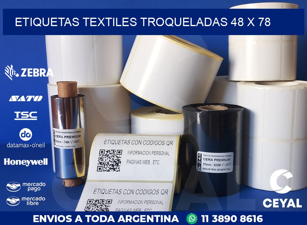 ETIQUETAS TEXTILES TROQUELADAS 48 x 78