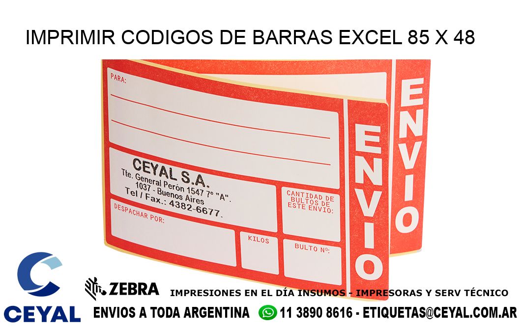 IMPRIMIR CODIGOS DE BARRAS EXCEL 85 x 48