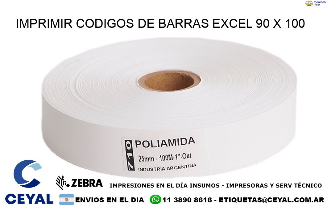 IMPRIMIR CODIGOS DE BARRAS EXCEL 90 x 100