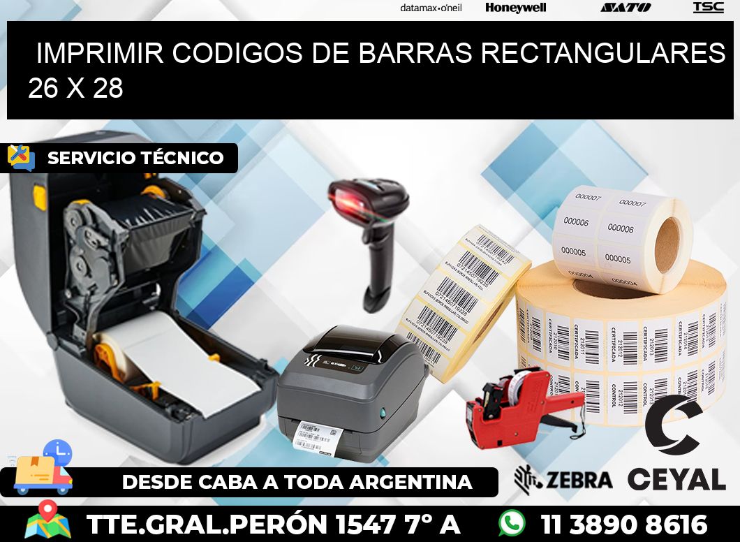 IMPRIMIR CODIGOS DE BARRAS RECTANGULARES 26 x 28