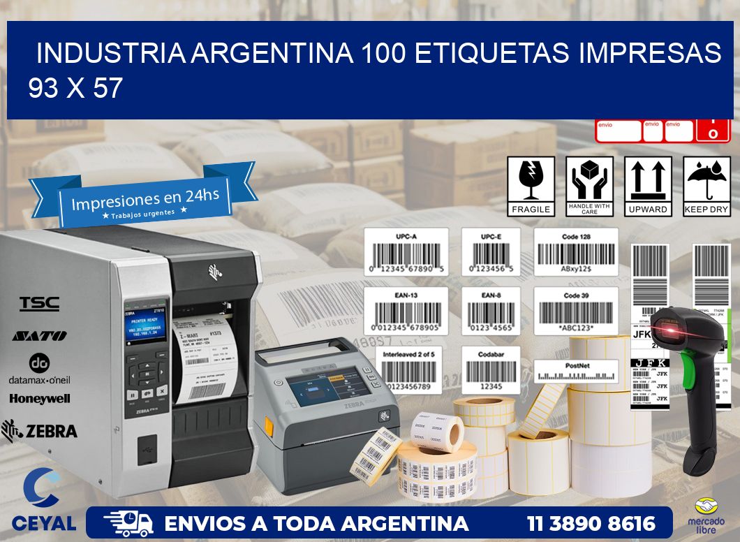 INDUSTRIA ARGENTINA 100 ETIQUETAS IMPRESAS  93 x 57