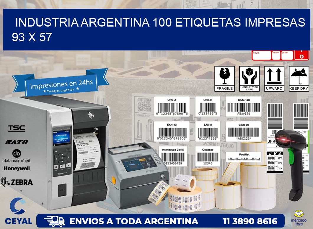 INDUSTRIA ARGENTINA 100 ETIQUETAS IMPRESAS  93 x 57