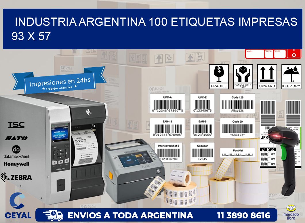 INDUSTRIA ARGENTINA 100 ETIQUETAS IMPRESAS  93 x 57