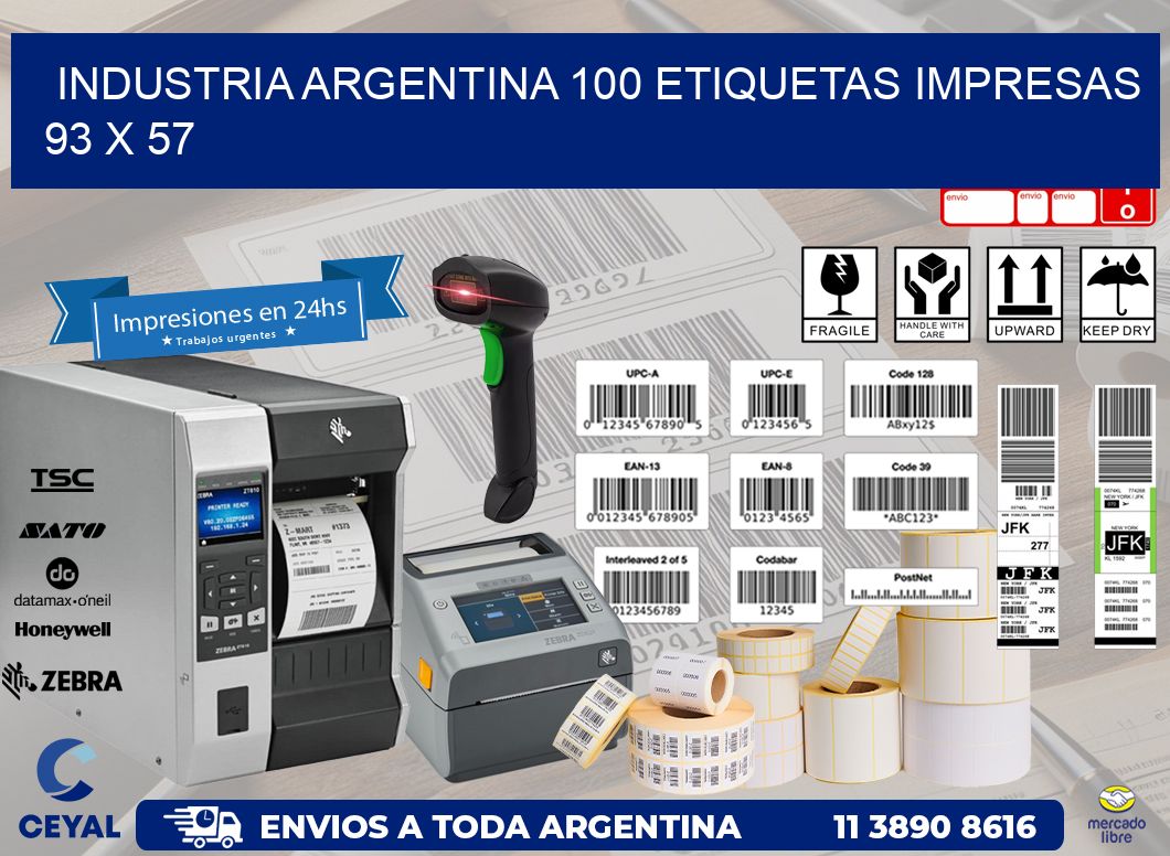 INDUSTRIA ARGENTINA 100 ETIQUETAS IMPRESAS  93 x 57