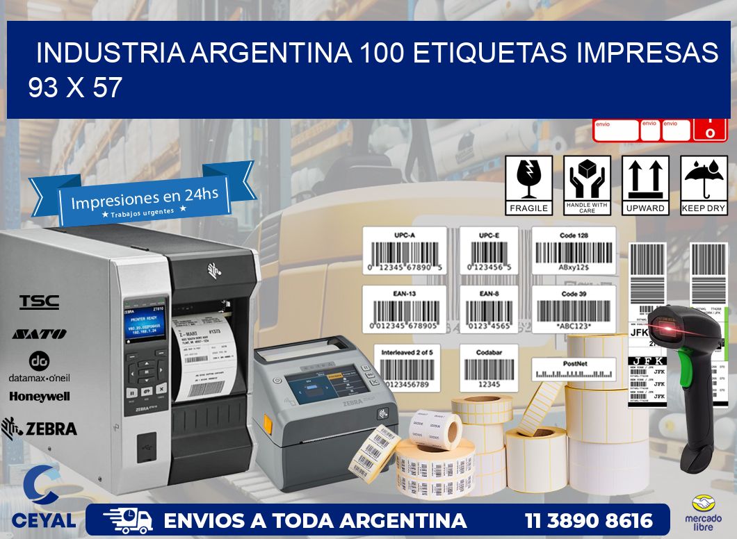 INDUSTRIA ARGENTINA 100 ETIQUETAS IMPRESAS  93 x 57