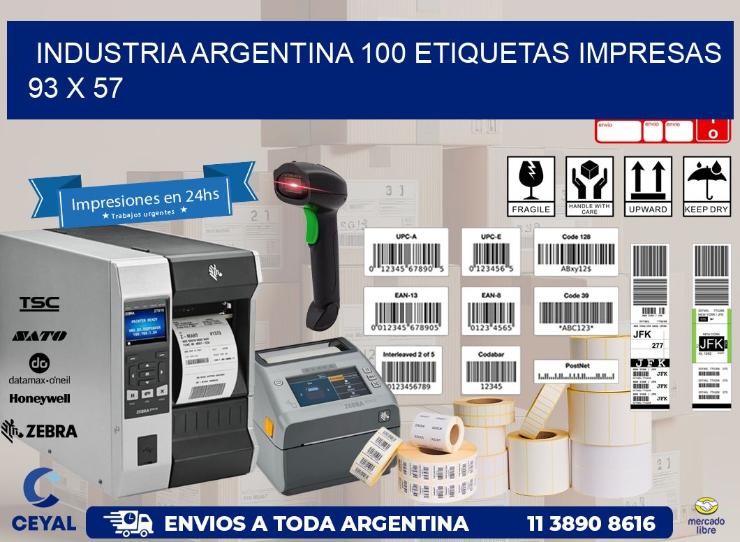 INDUSTRIA ARGENTINA 100 ETIQUETAS IMPRESAS  93 x 57